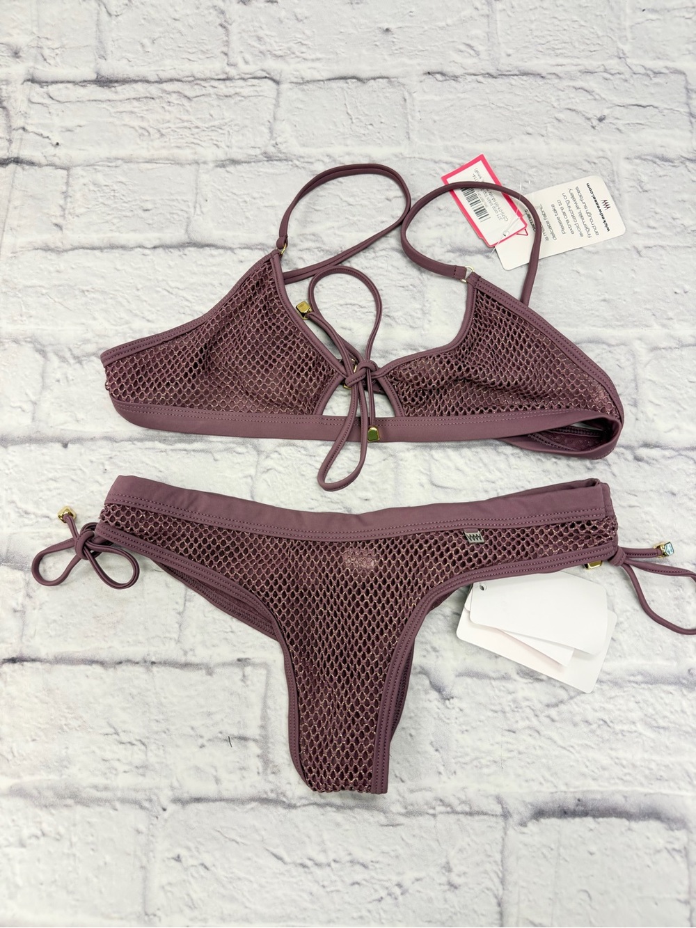 Wicked Weasel RARE Retired Dirty Mauve Crop Bikini Top Cheeky Bottom NWT's Sz S - Picture 3 of 16